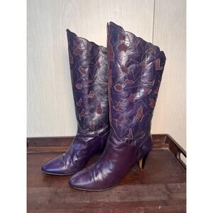 Vintage Ravne Purple Leather Italian Cowboy Boots – Size 38/ 7-7.5